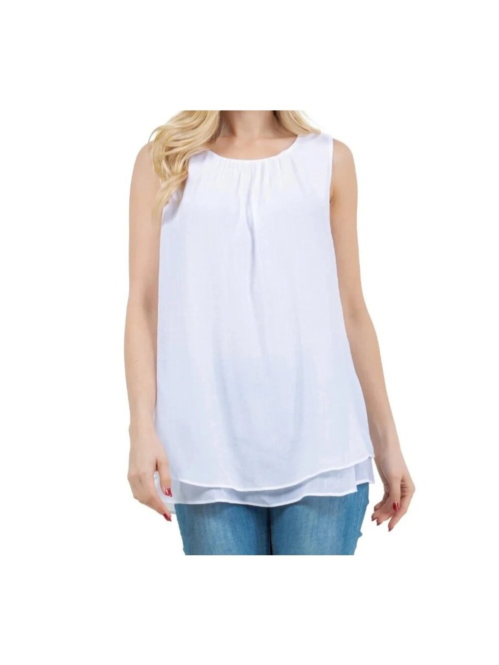 NWT Cristina B Women's S White Sleeveless Layered Tank Top